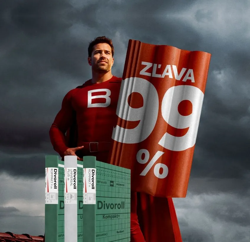 superhrdina na streche, drží štít